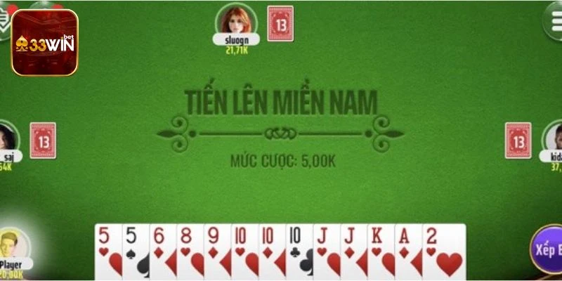 Hướng dẫn đặt cược tại sảnh game bài tiến lên miền nam 33win